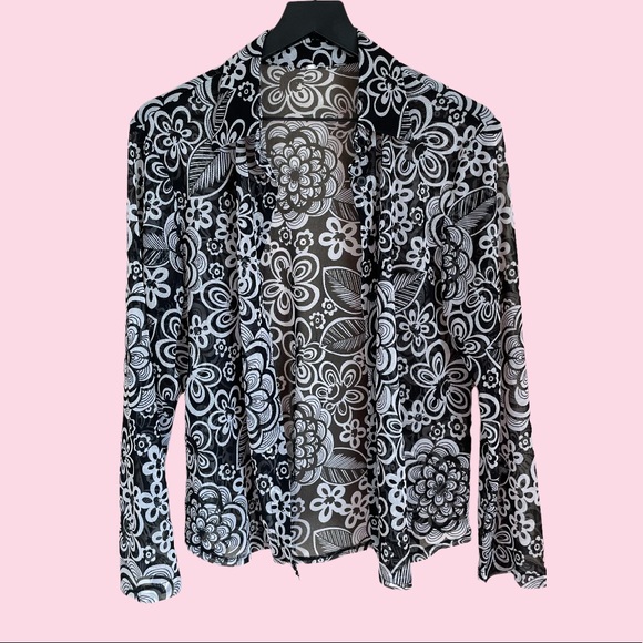 Sheer Floral Button Up Long Sleeve Cover Up